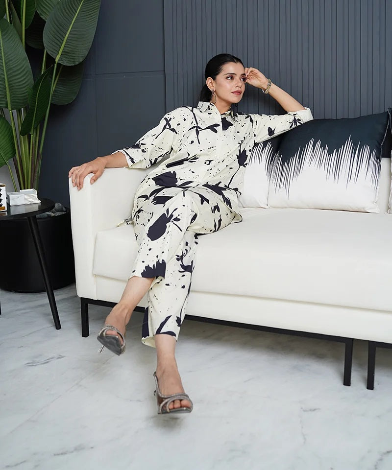 Black & White Botanical Print Two-Piece Set