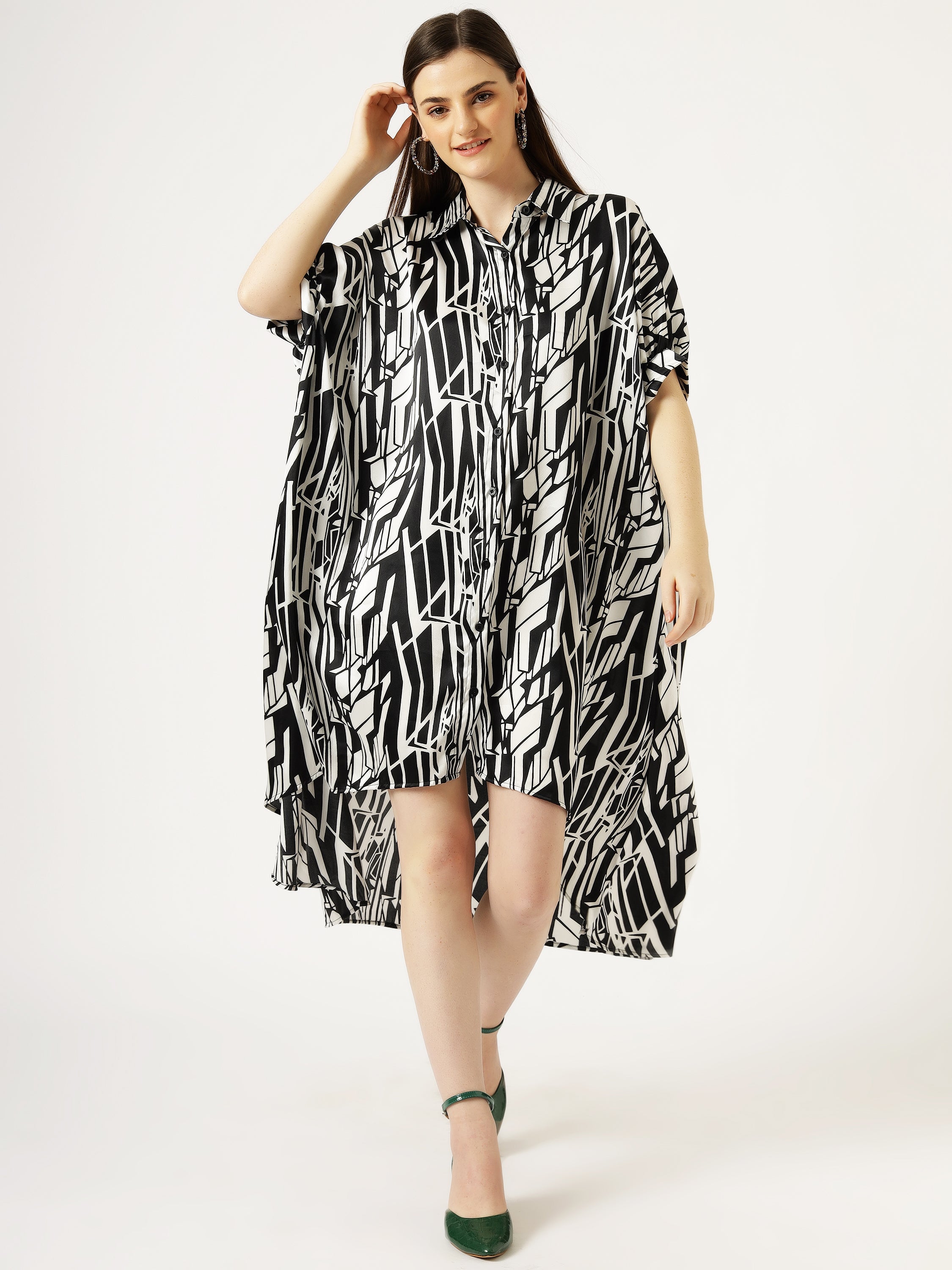 Black and White check print Short length Shirt Dress