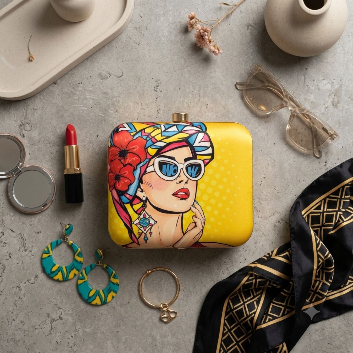 Pop Art Designer Box Clutch for Women