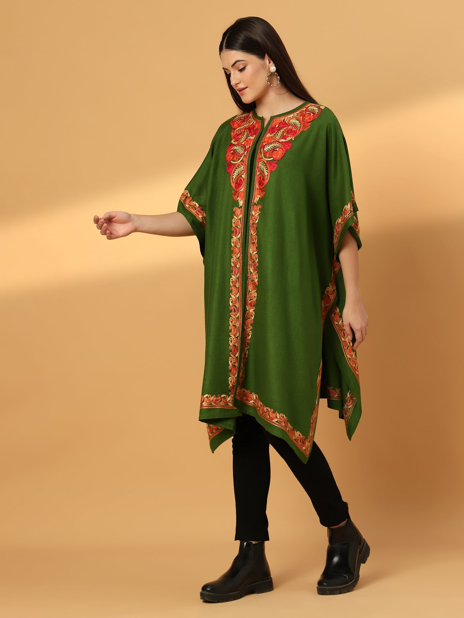 Kashmiri Embroidery Green Pheran Shrug