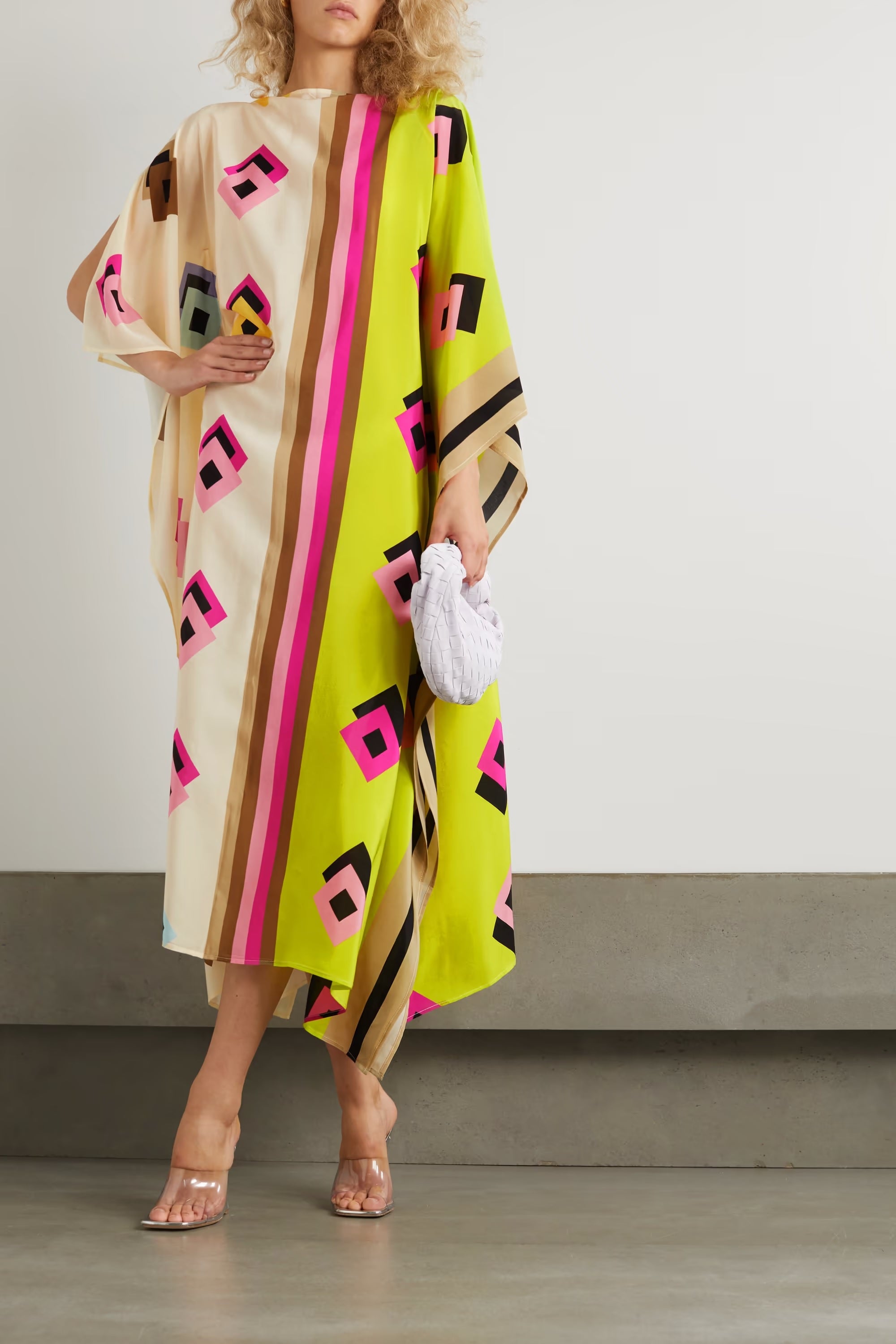 Multicolor Boat Neck Style Free Size Kaftan