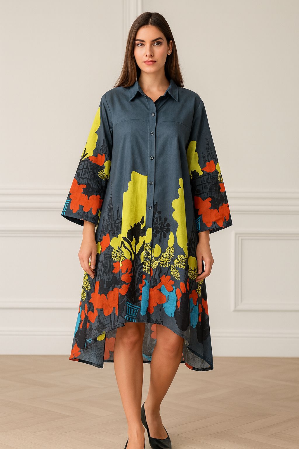 Urban Bloom High-Low Shirt Dress