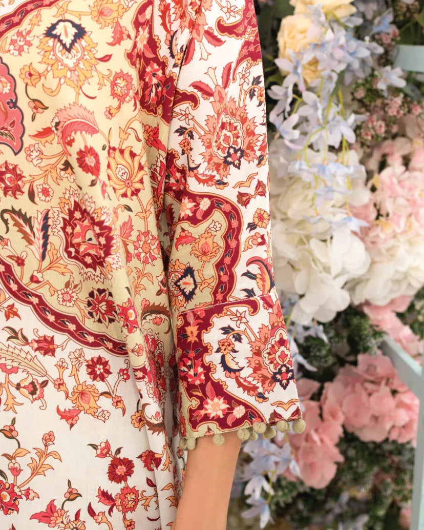 Red & Beige Floral Ethnic Co-Ord