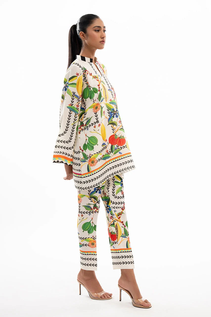 Tropical Fruit & Floral Print Two-Piece Set