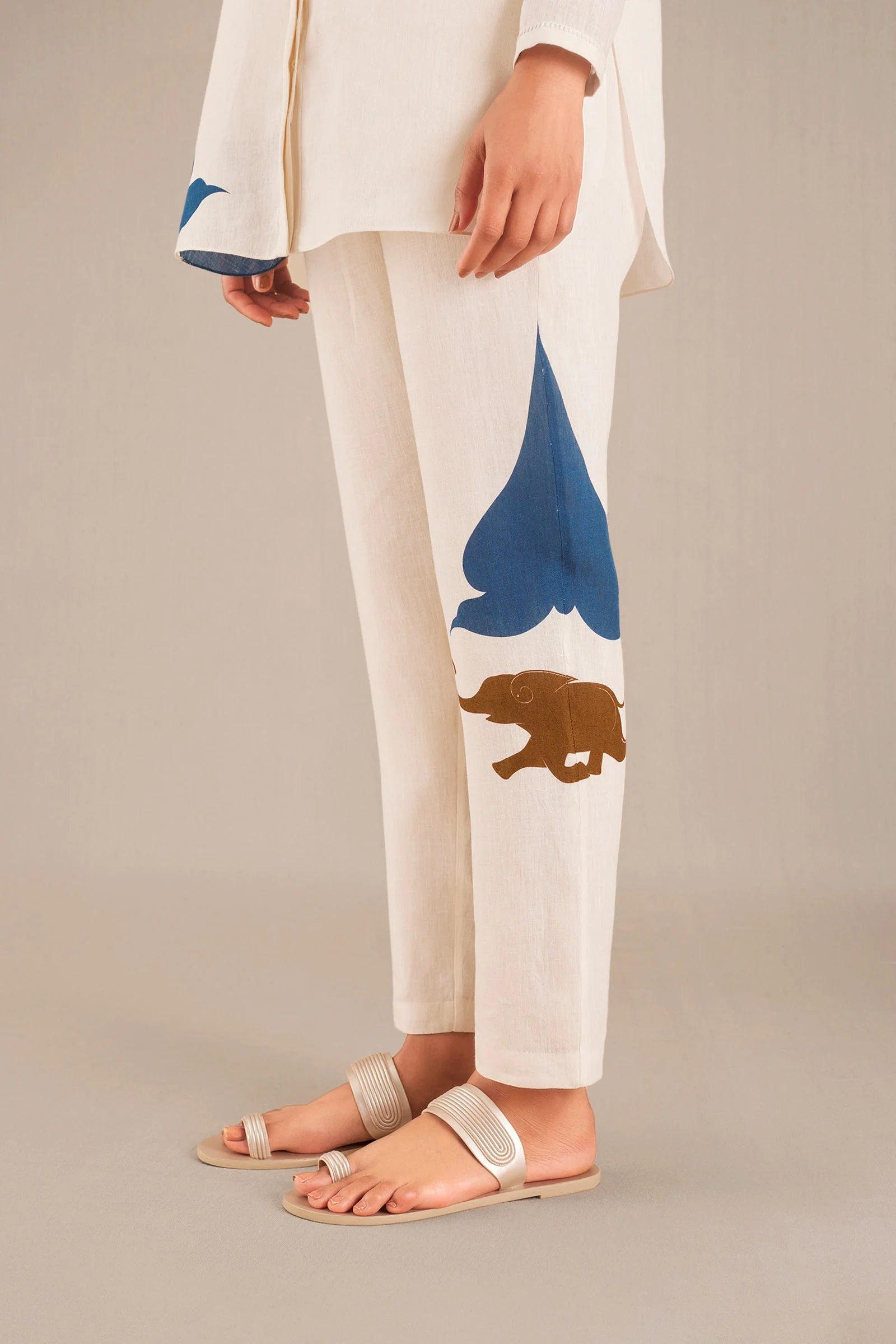 Artisan Hand-Painted/Block Print Co-ord Set: Tunic Shirt & Ankle Trousers