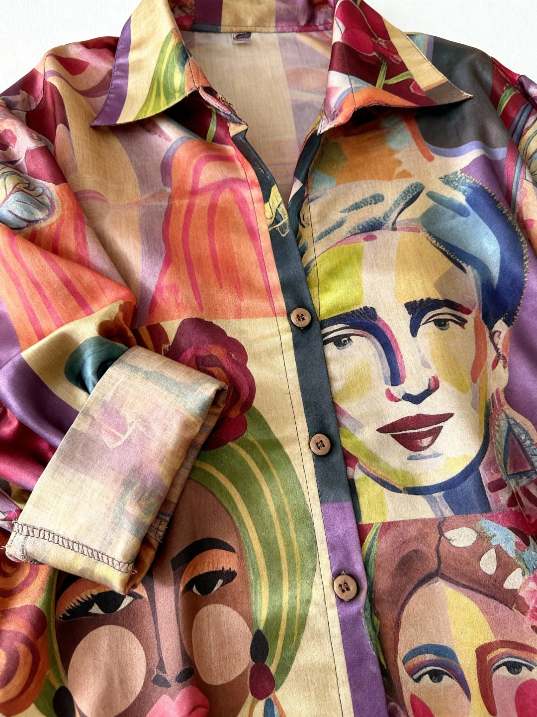 Vibrant Art Print Mango Silk High-Low Shirt