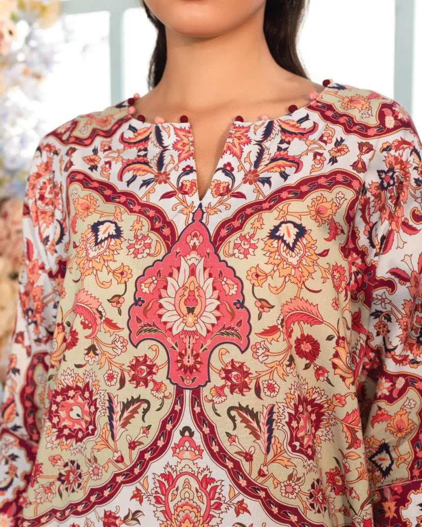 Red & Beige Floral Ethnic Co-Ord