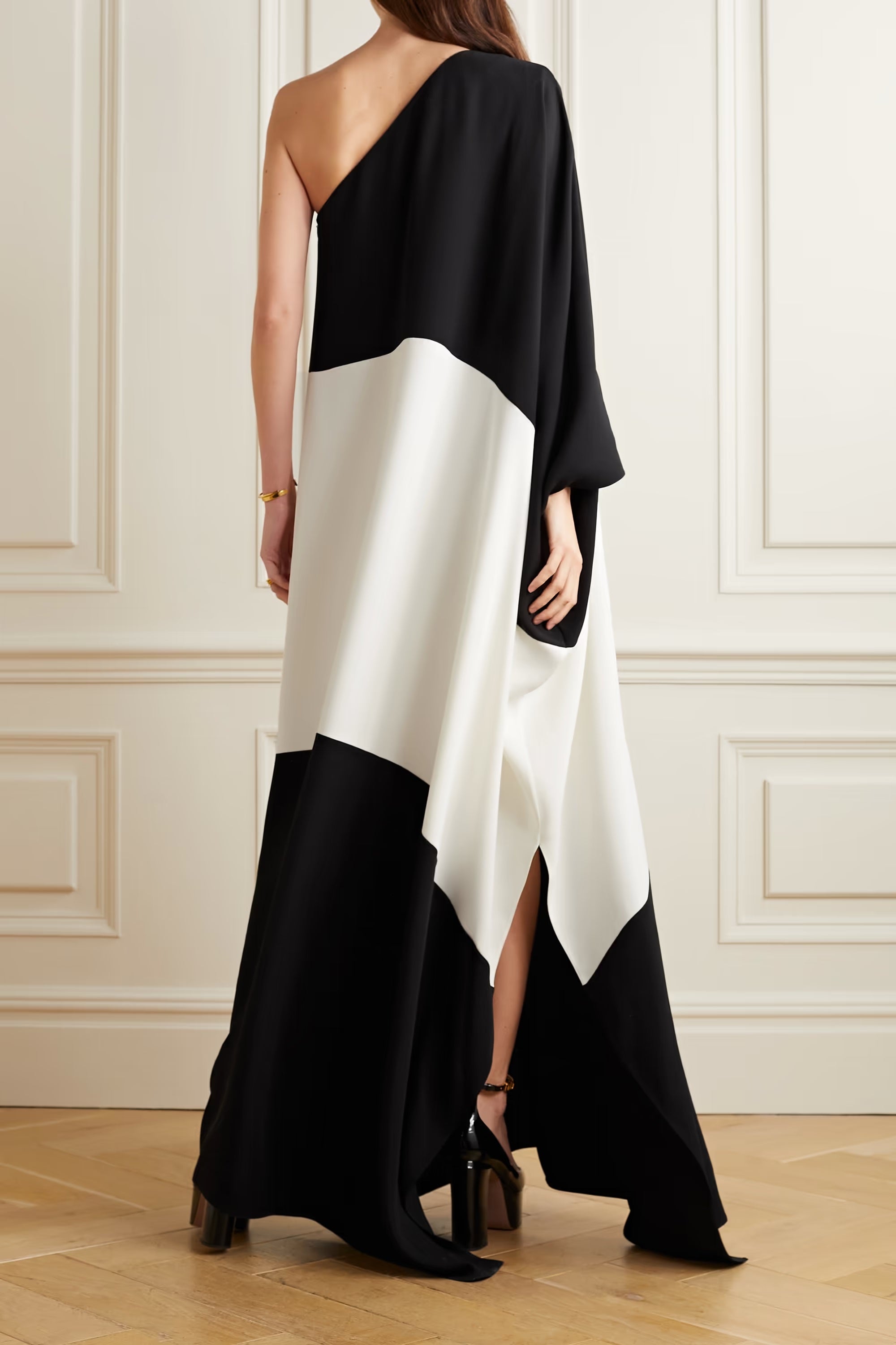 Fluid Crepe Silk Off Shoulder Kaftan