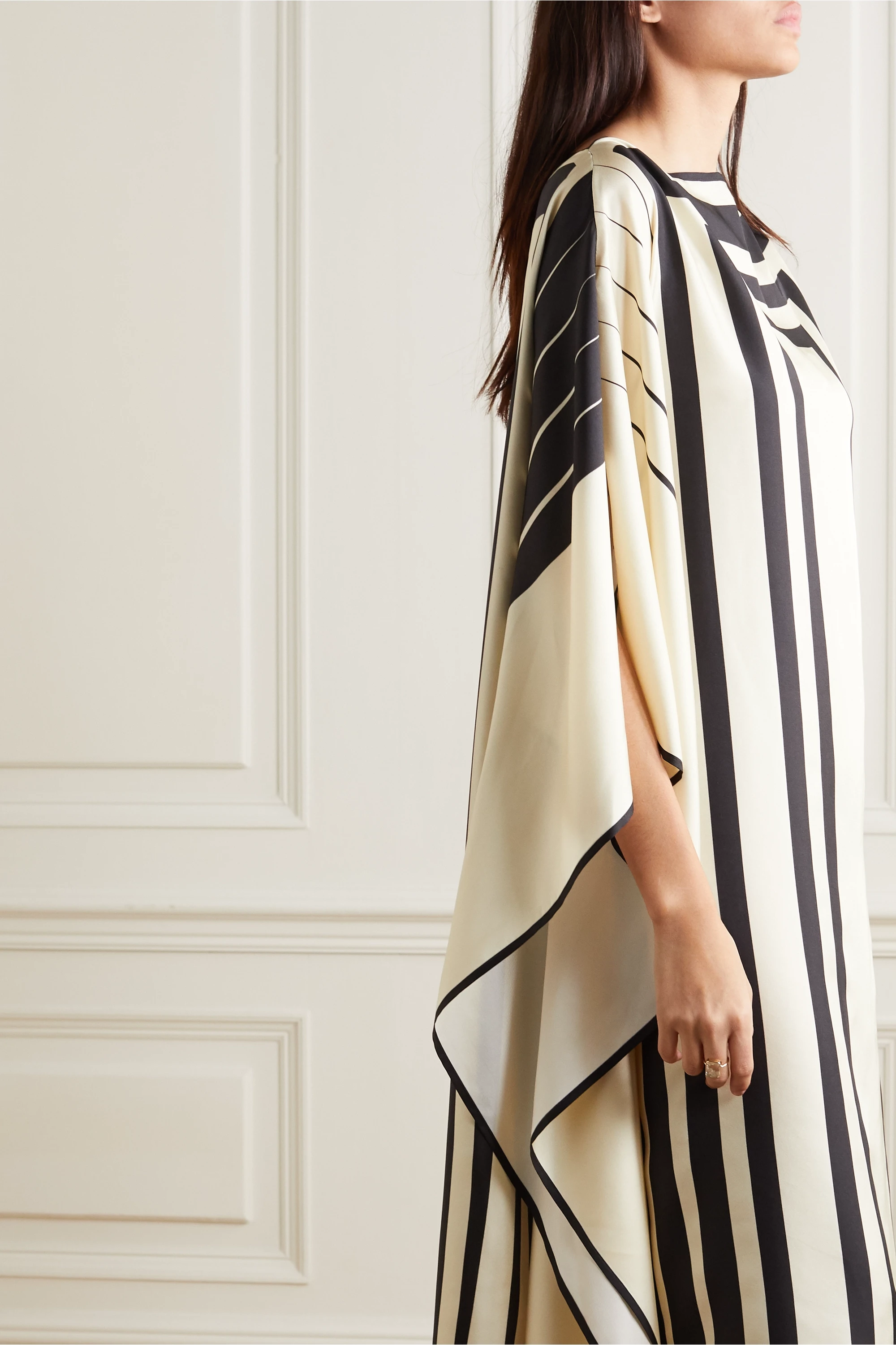 Luxurious Soft Satin Kaftan Dress in Elegant Black & Beige