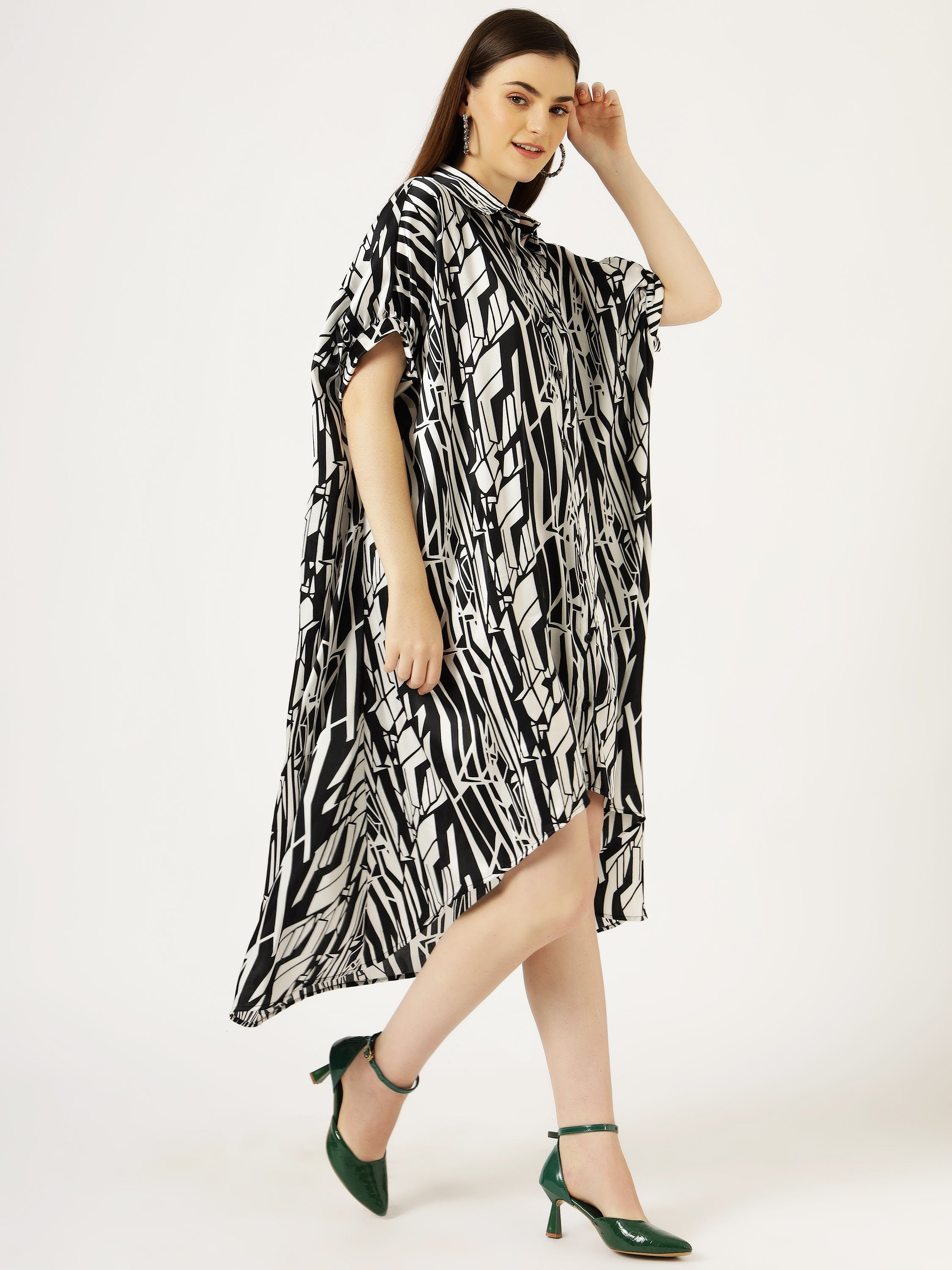 Black and White check print Short length Shirt Dress
