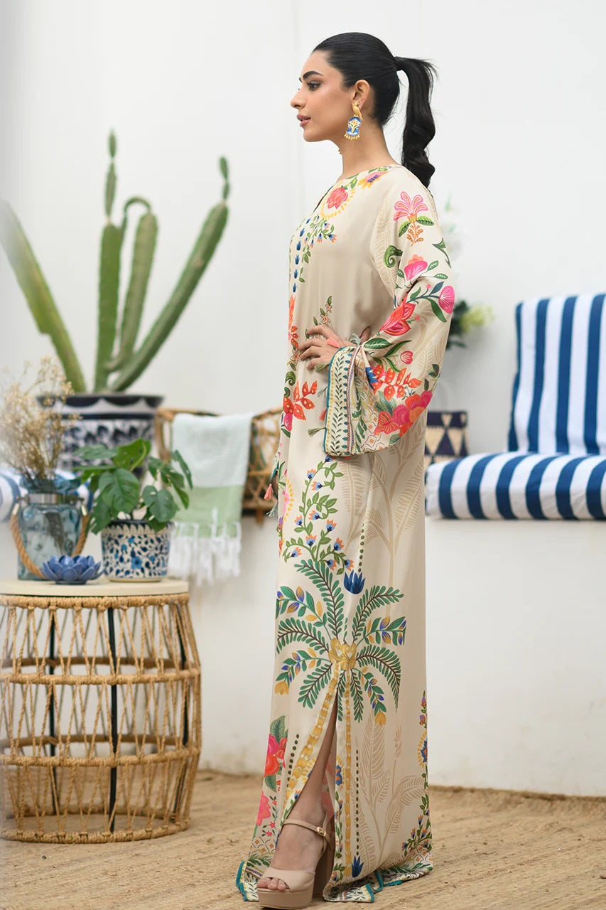 Bohemian Floral Embroidered Long Kaftan Dress