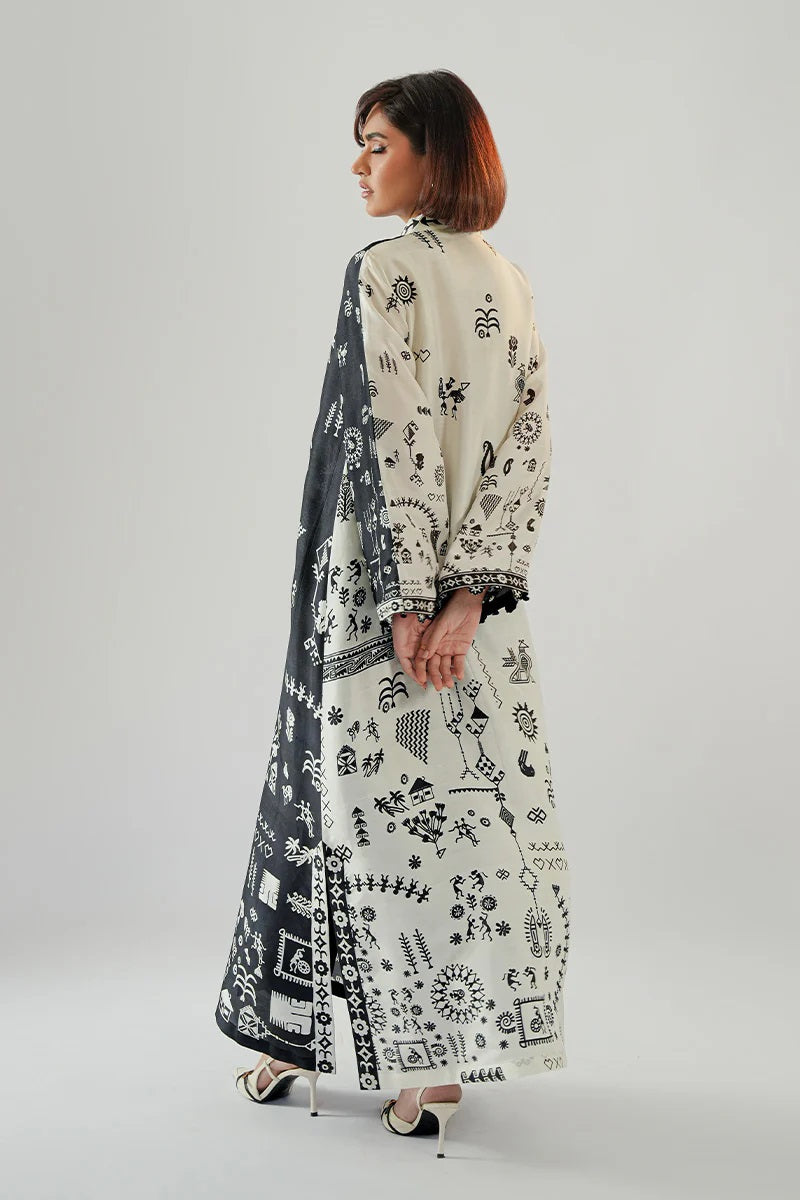 Women’s Black & White Printed Kaftan Dress – Long Sleeve Maxi Kaftan