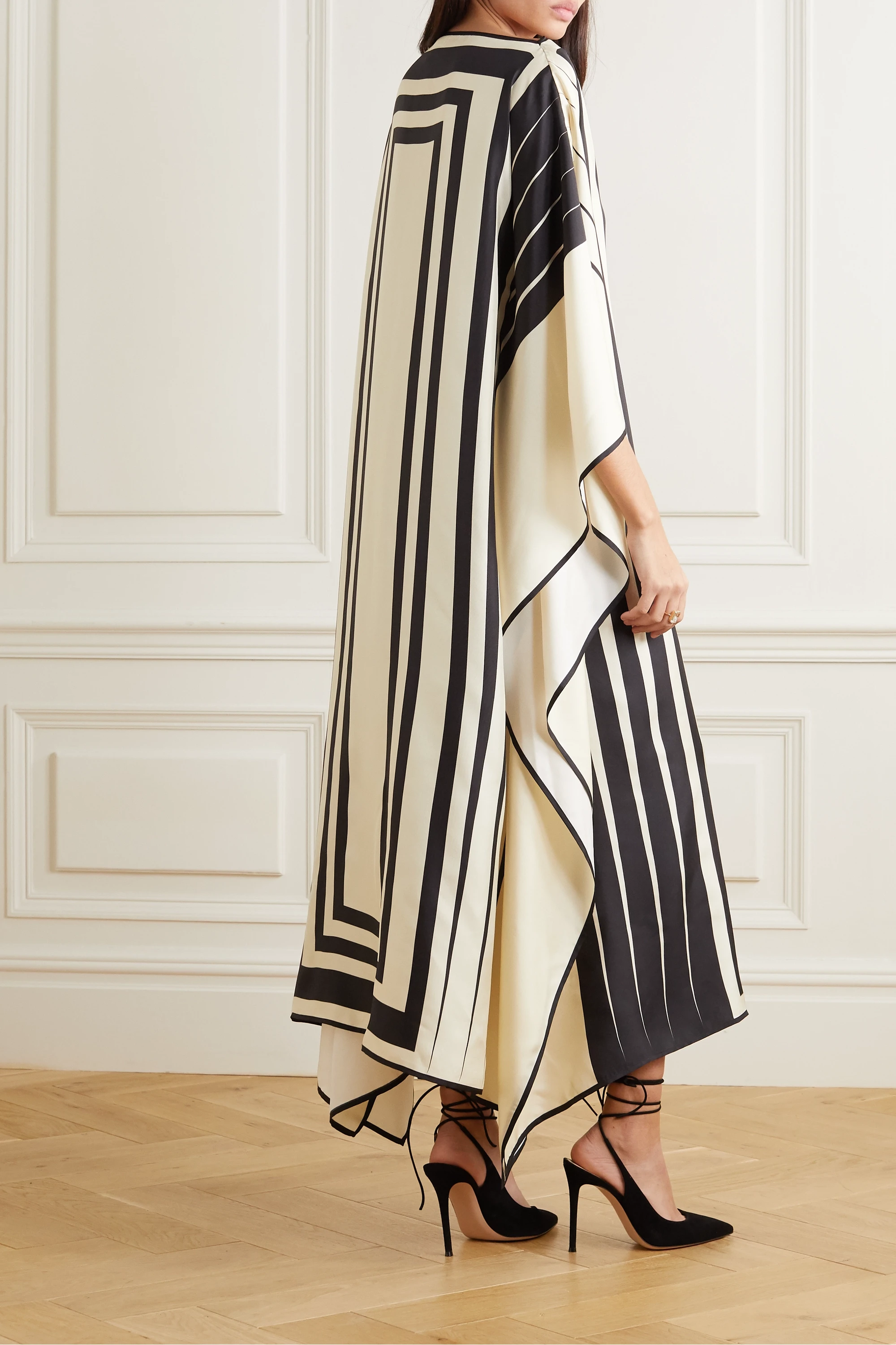 Luxurious Soft Satin Kaftan Dress in Elegant Black & Beige