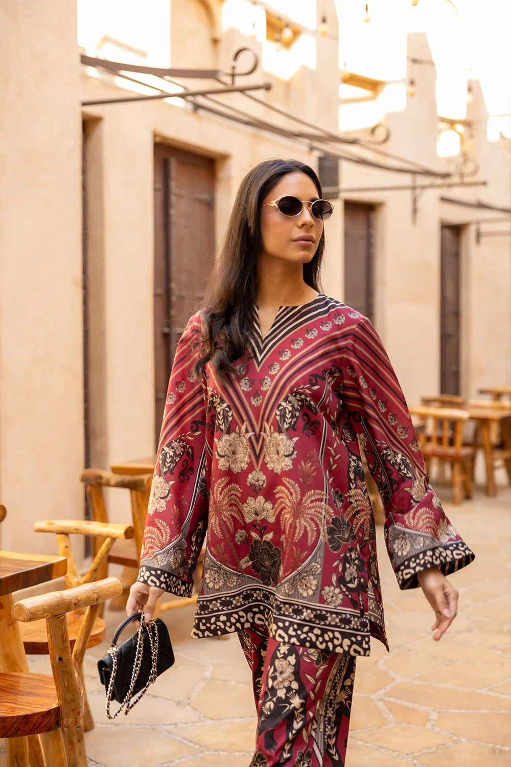 Maroon & Black Digital Print Two-Piece Suit