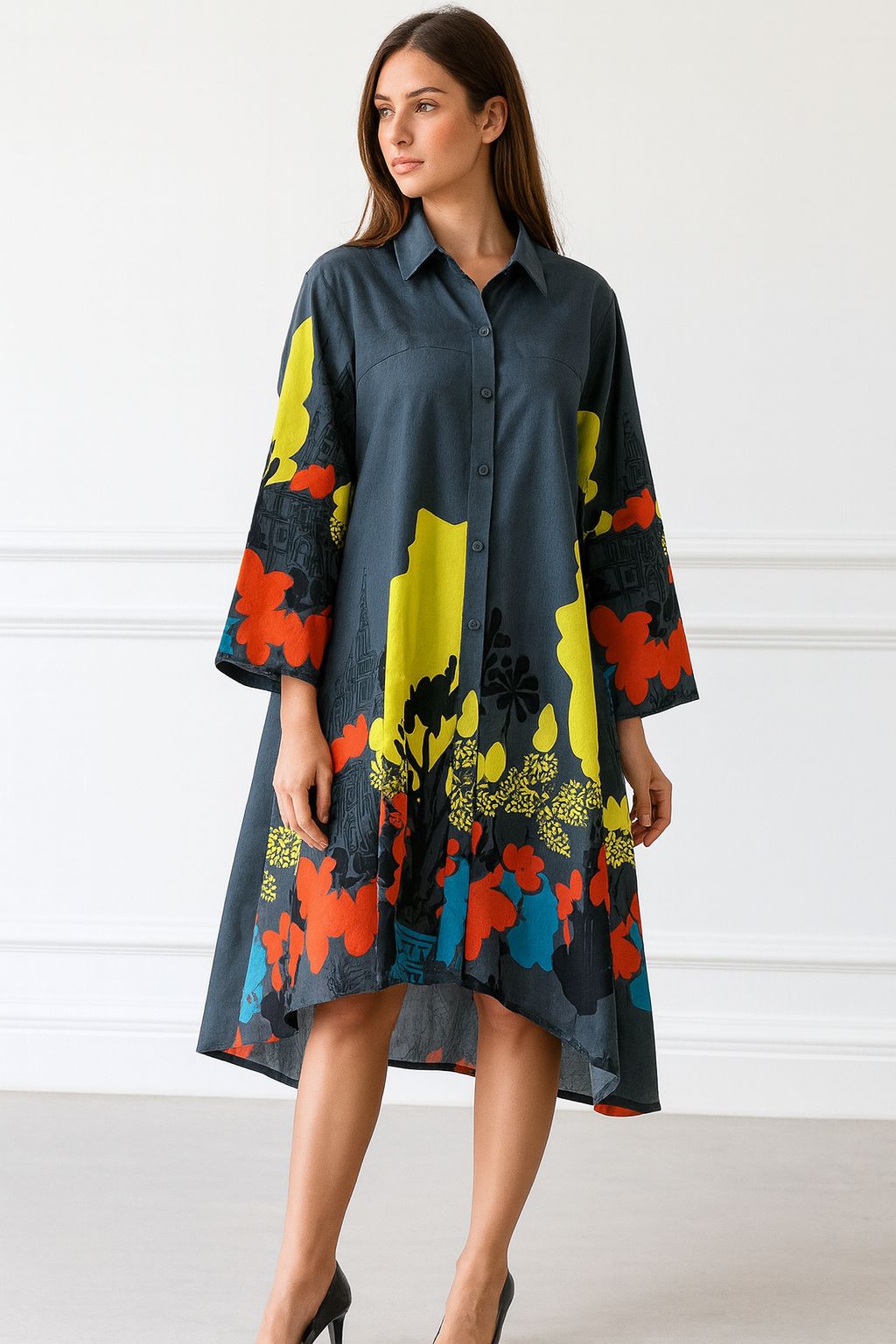 Urban Bloom High-Low Shirt Dress