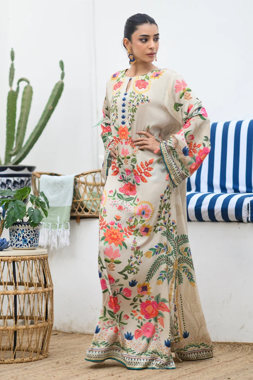 Bohemian Floral Embroidered Long Kaftan Dress