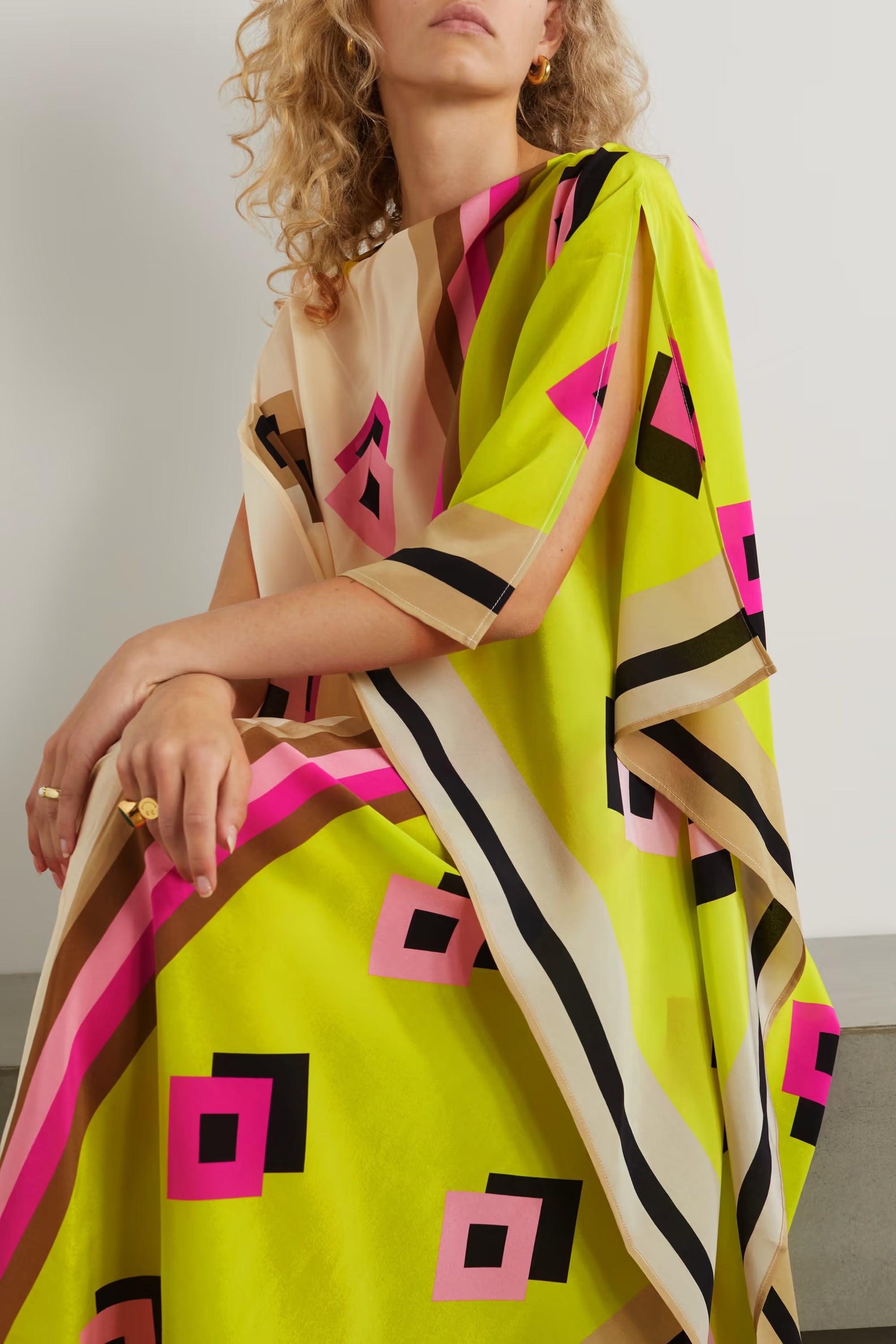 Multicolor Boat Neck Style Free Size Kaftan