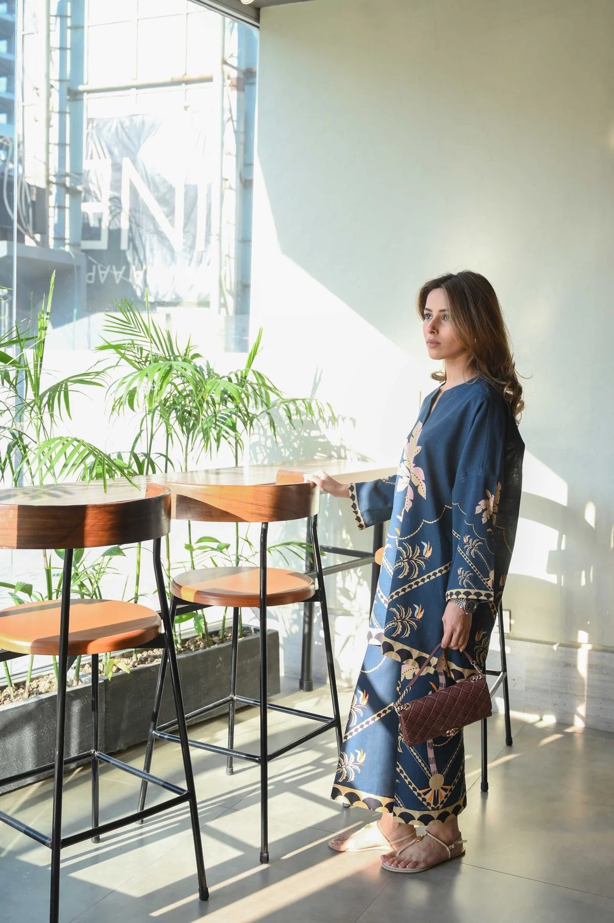 Navy Palm Leaf Print Co-Ord Set