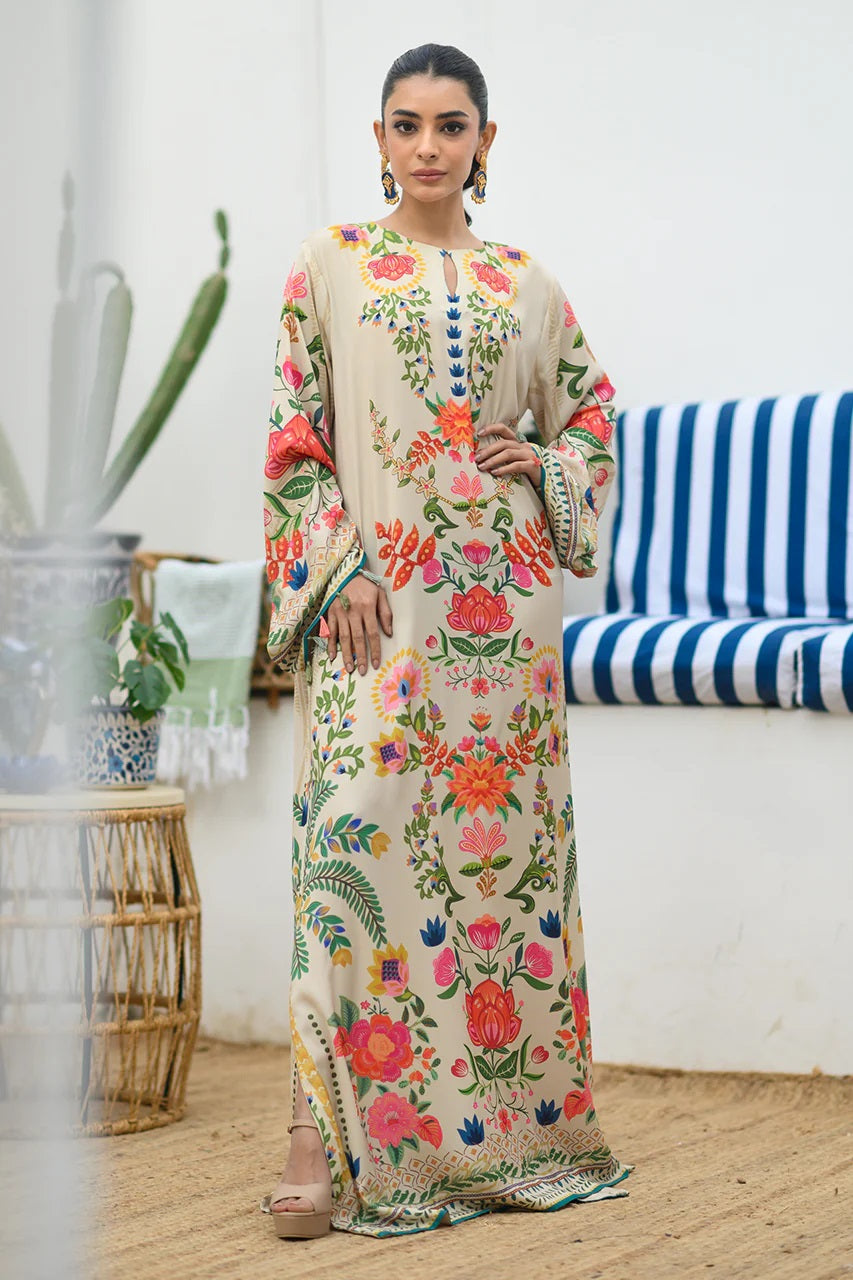 Bohemian Floral Embroidered Long Kaftan Dress