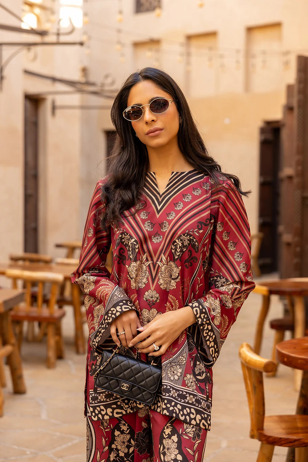 Maroon & Black Digital Print Two-Piece Suit