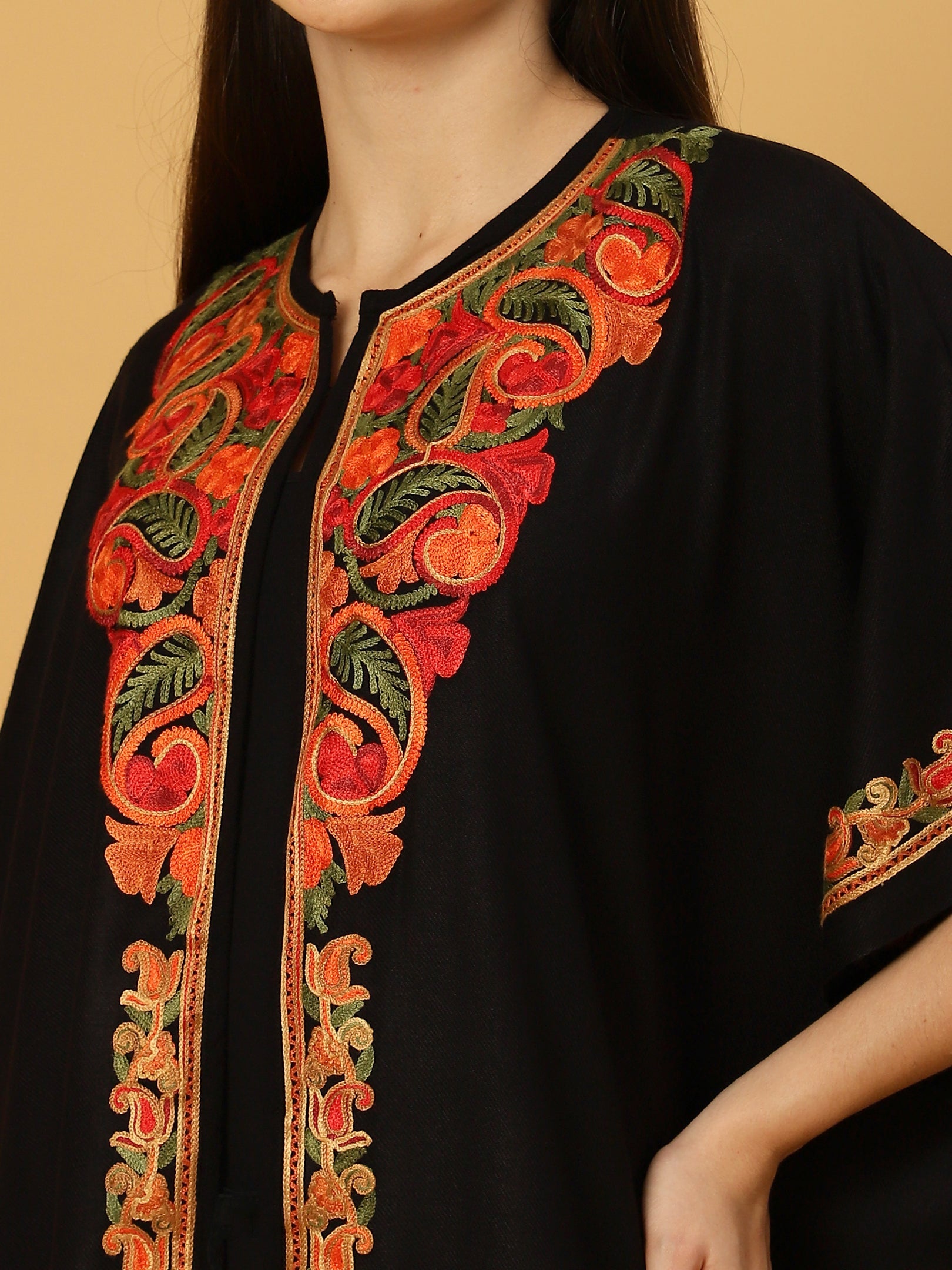 Kashmiri Embroidery Black Pheran Shrug