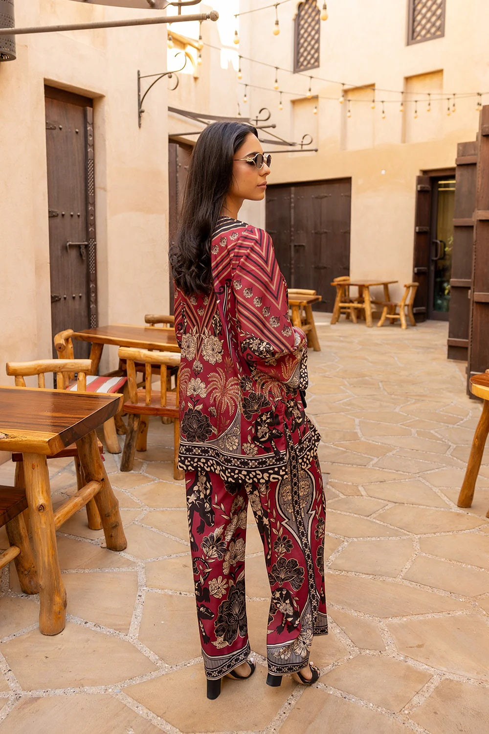 Maroon & Black Digital Print Two-Piece Suit
