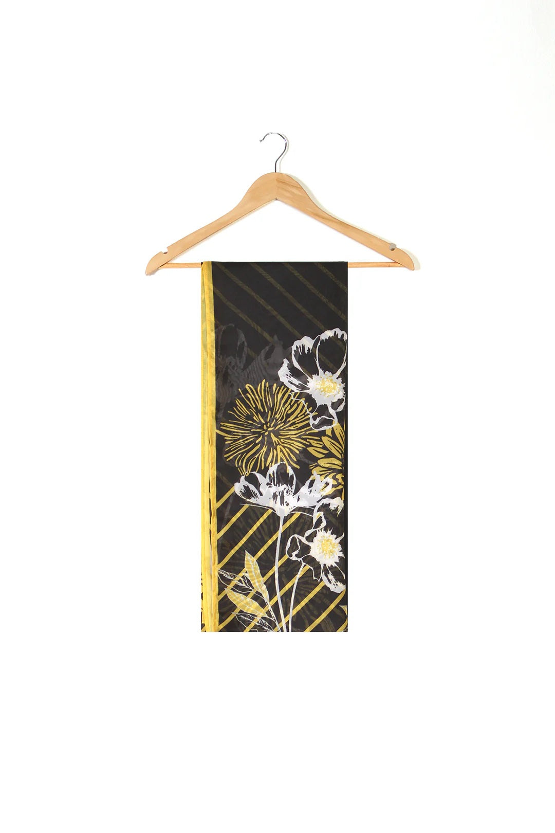 Black Sunflower Print Maxi Dress – Round Neck Bell Sleeve A-Line Gown