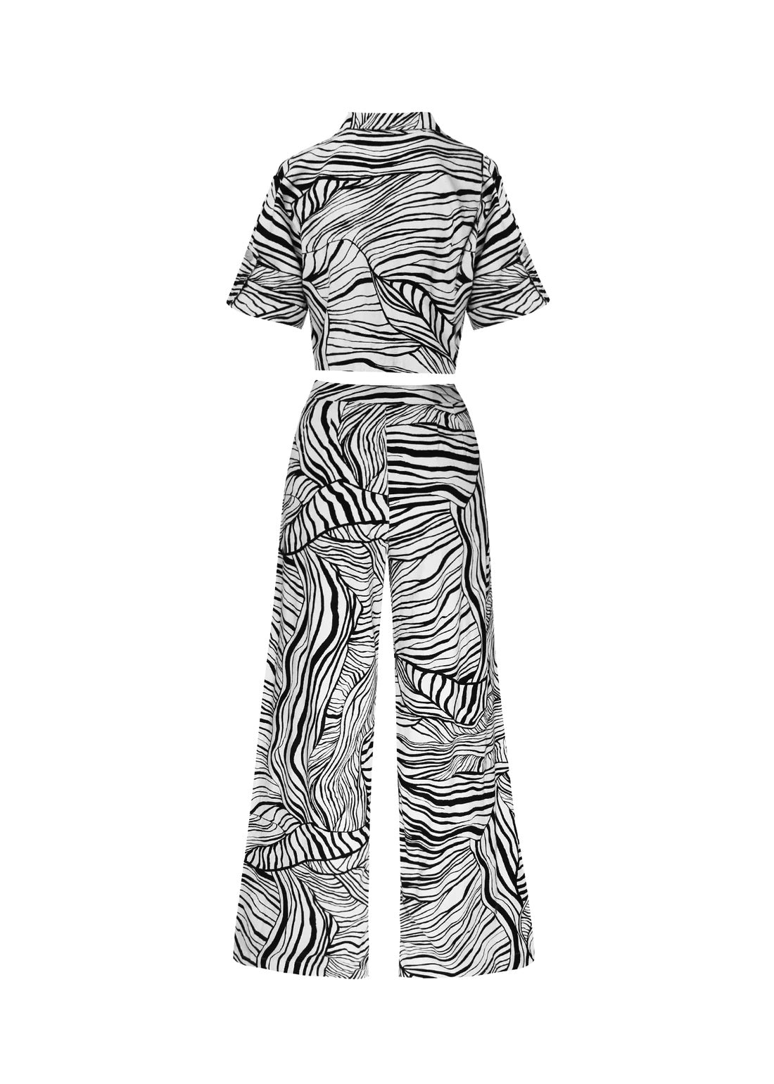 Chic Zebra Print Co-ord Set: Cropped Button-Up Shirt & Wide-Leg Trousers