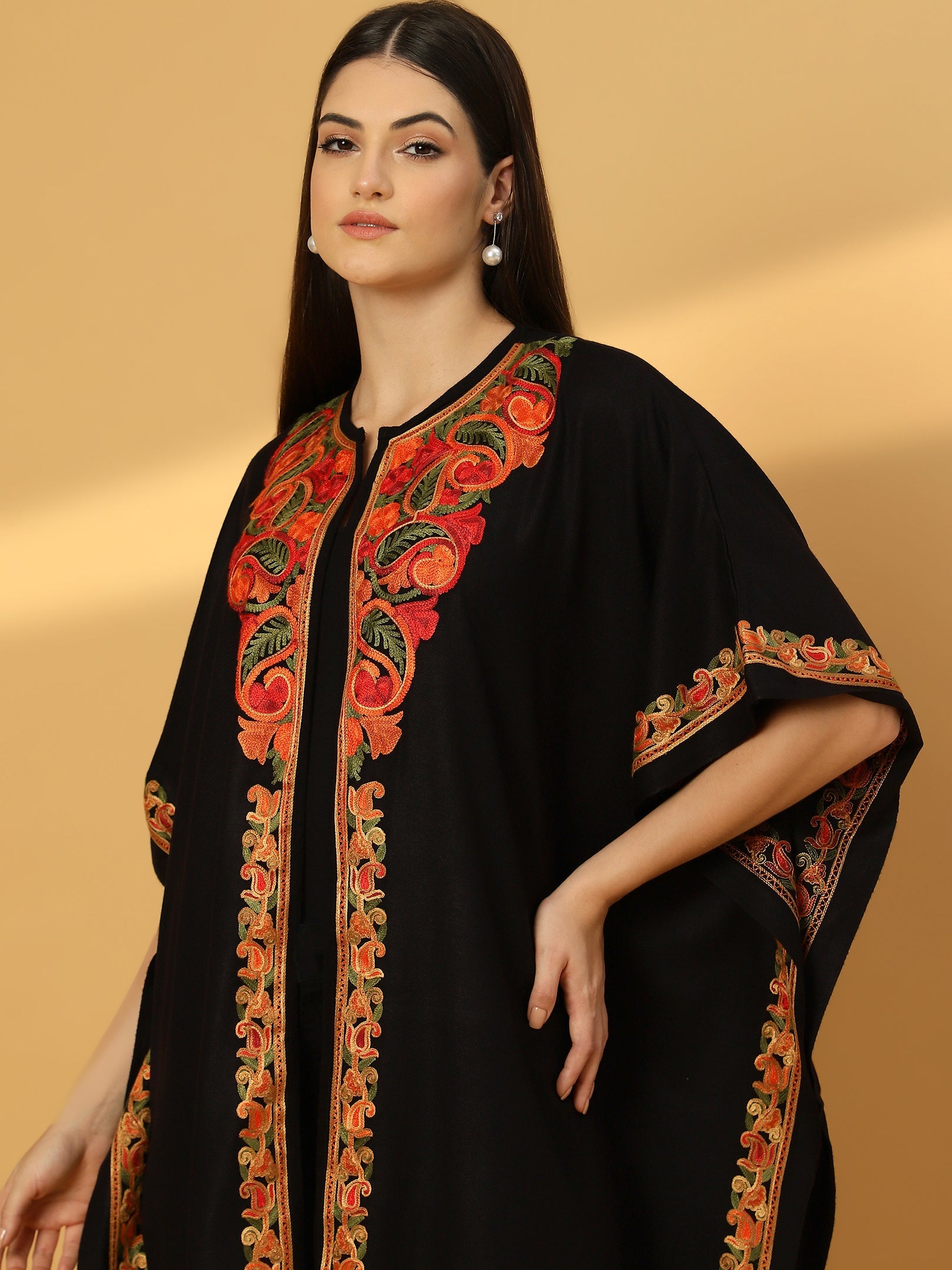 Kashmiri Embroidery Black Pheran Shrug