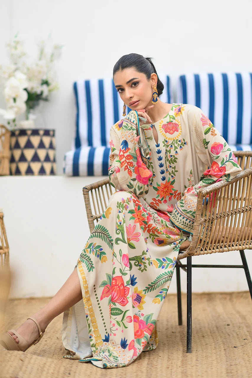 Bohemian Floral Embroidered Long Kaftan Dress