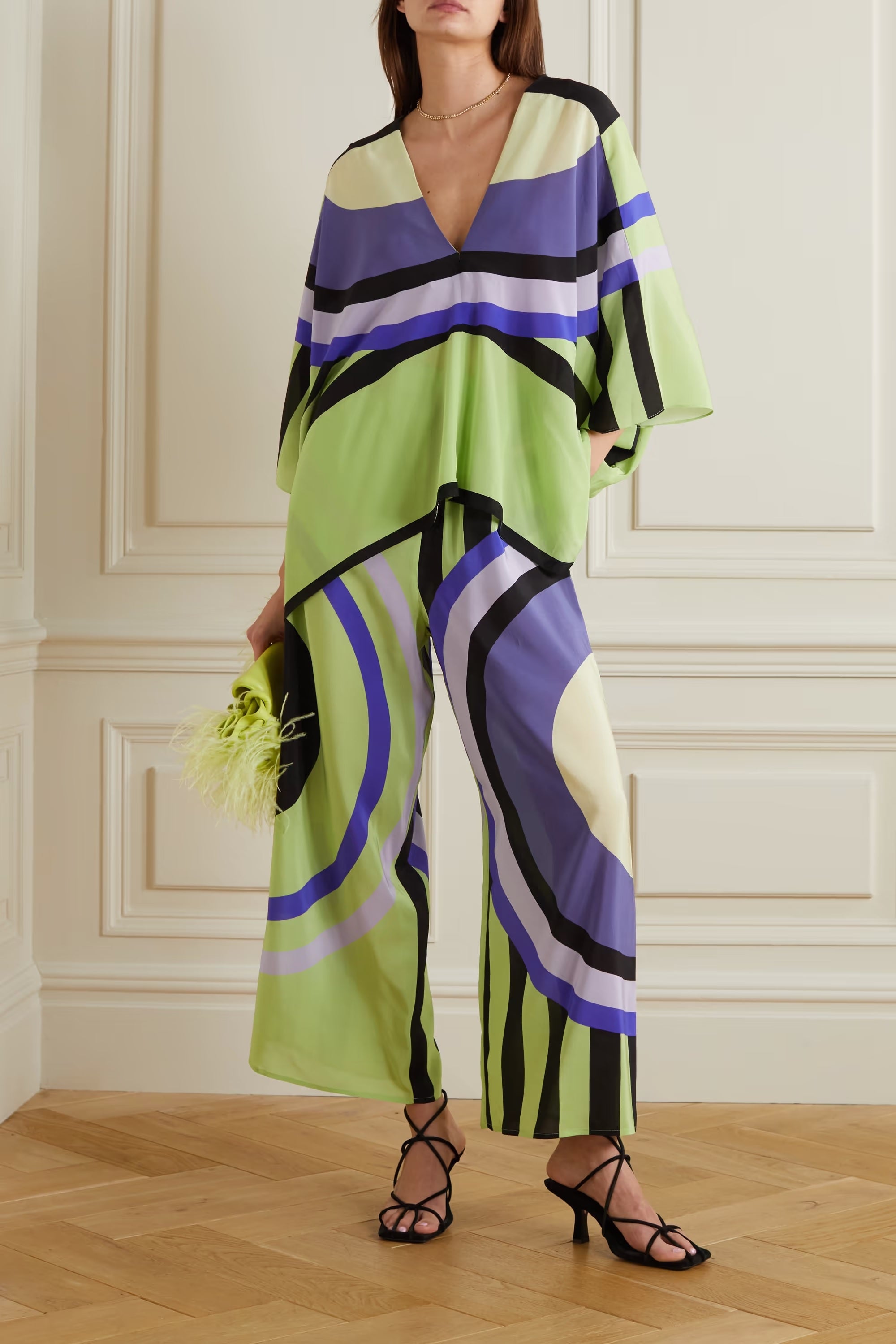 Silk Crepe Geometric Print Belted Co-ord Set
