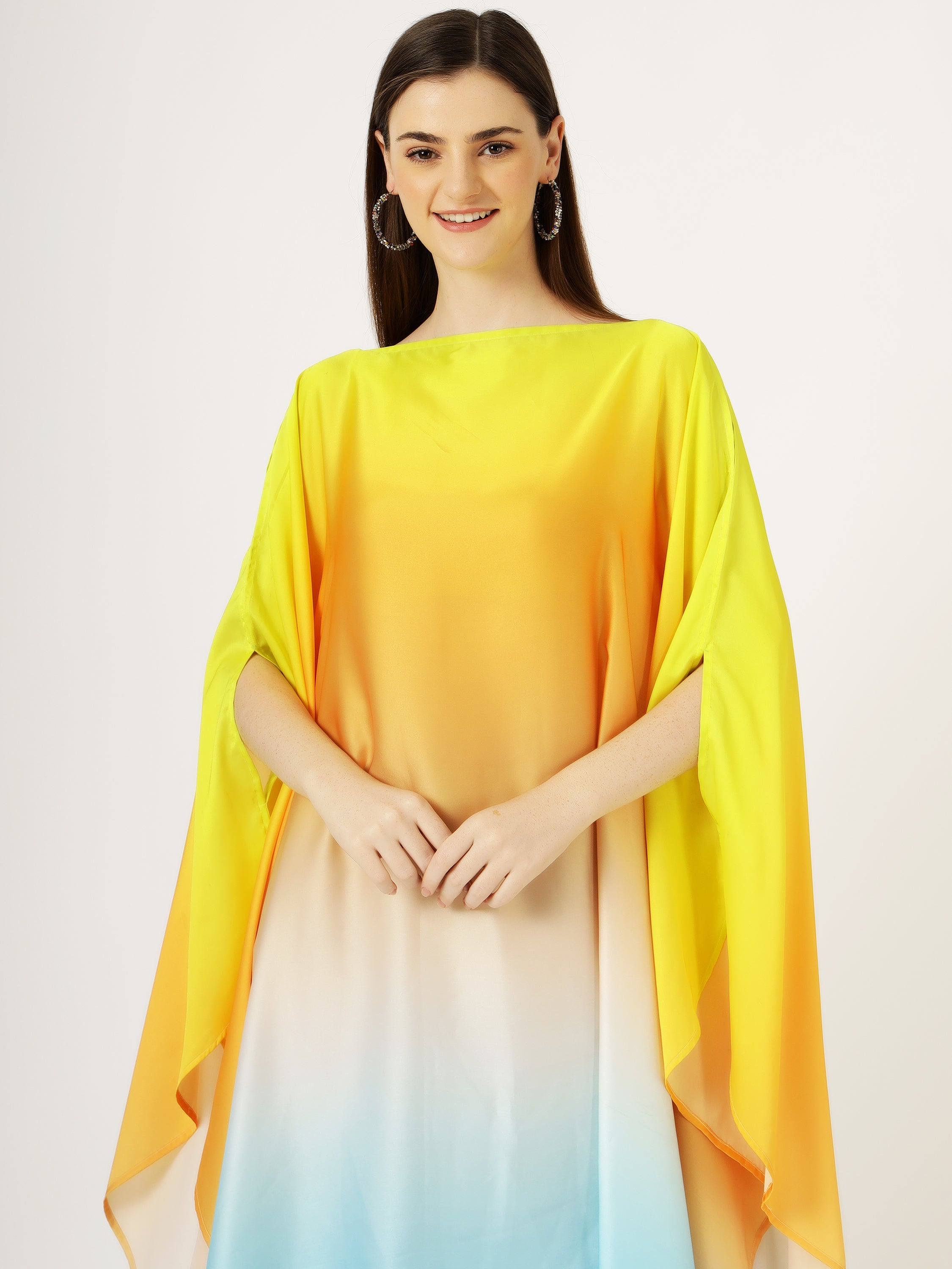 Boat Neck Georgette Satin Ombré Knee Length kaftan