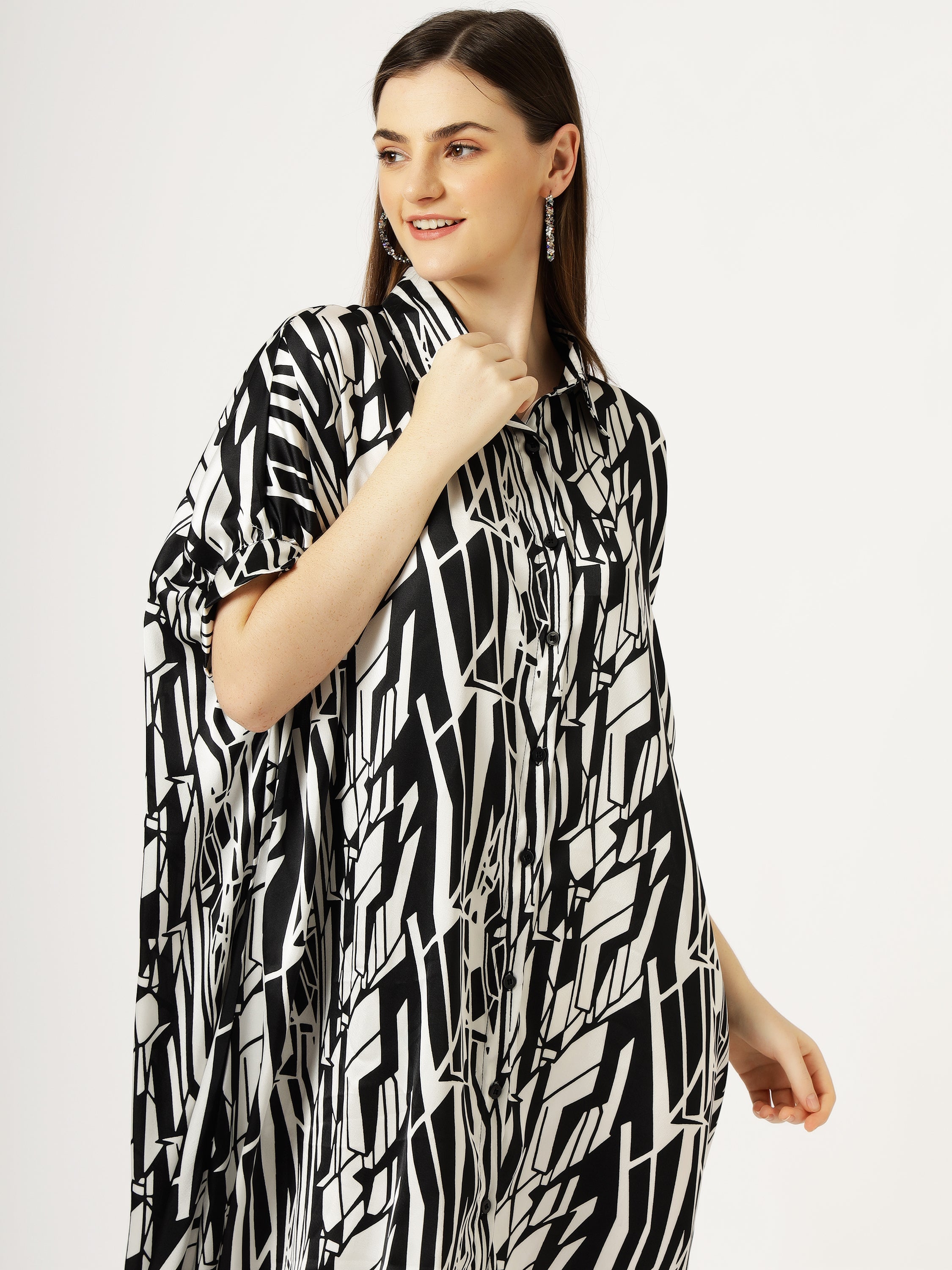 Black and White check print Short length Shirt Dress