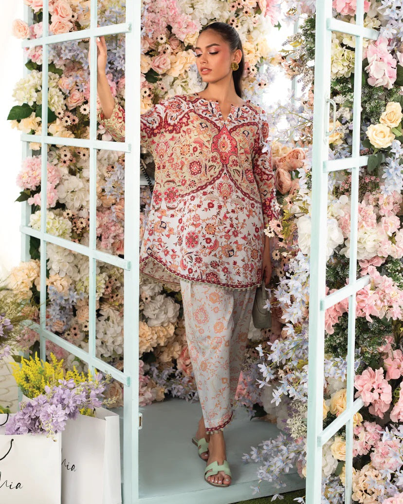 Red & Beige Floral Ethnic Co-Ord