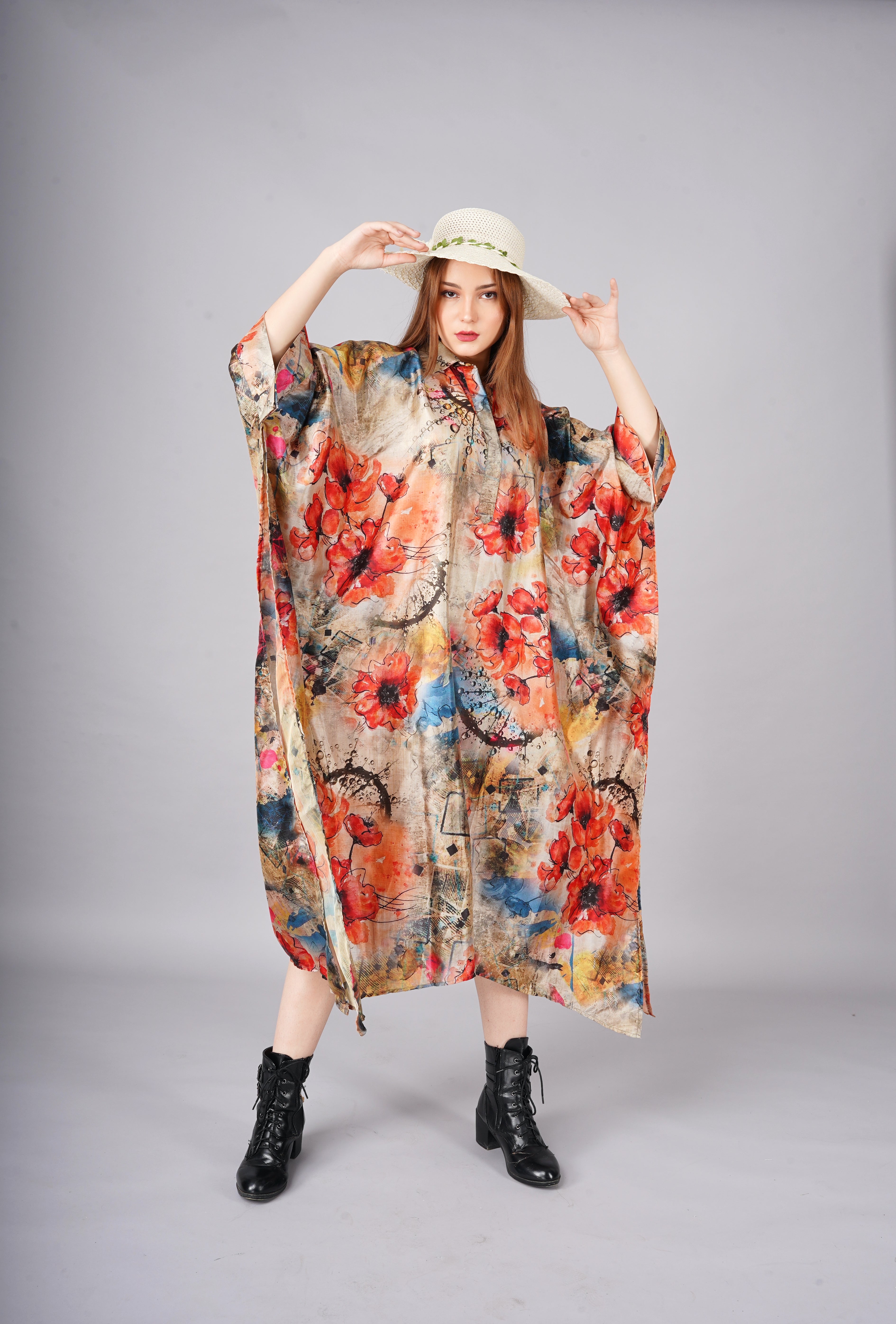 Flower Print Long Shirt kaftan