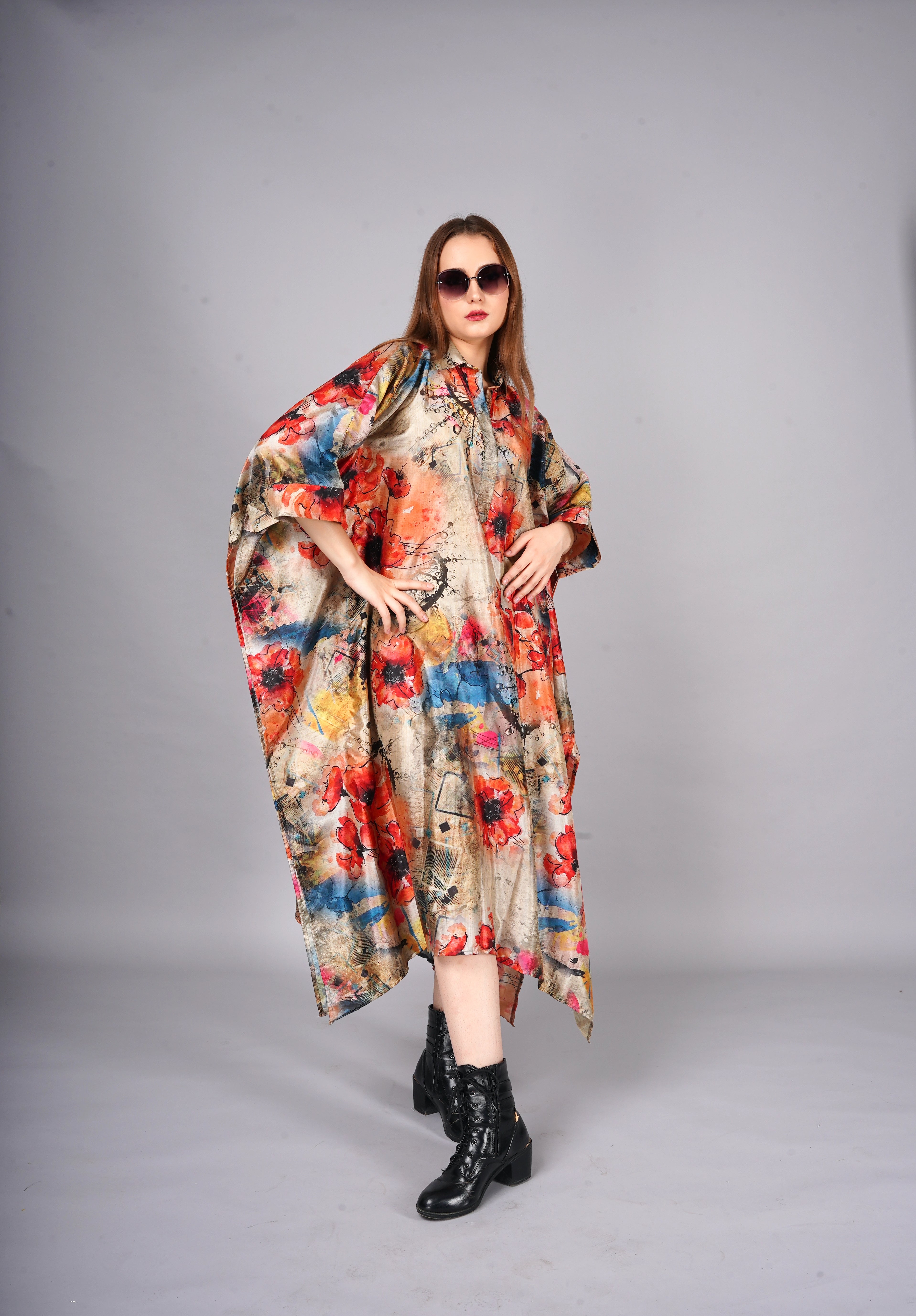 Flower Print Long Shirt kaftan
