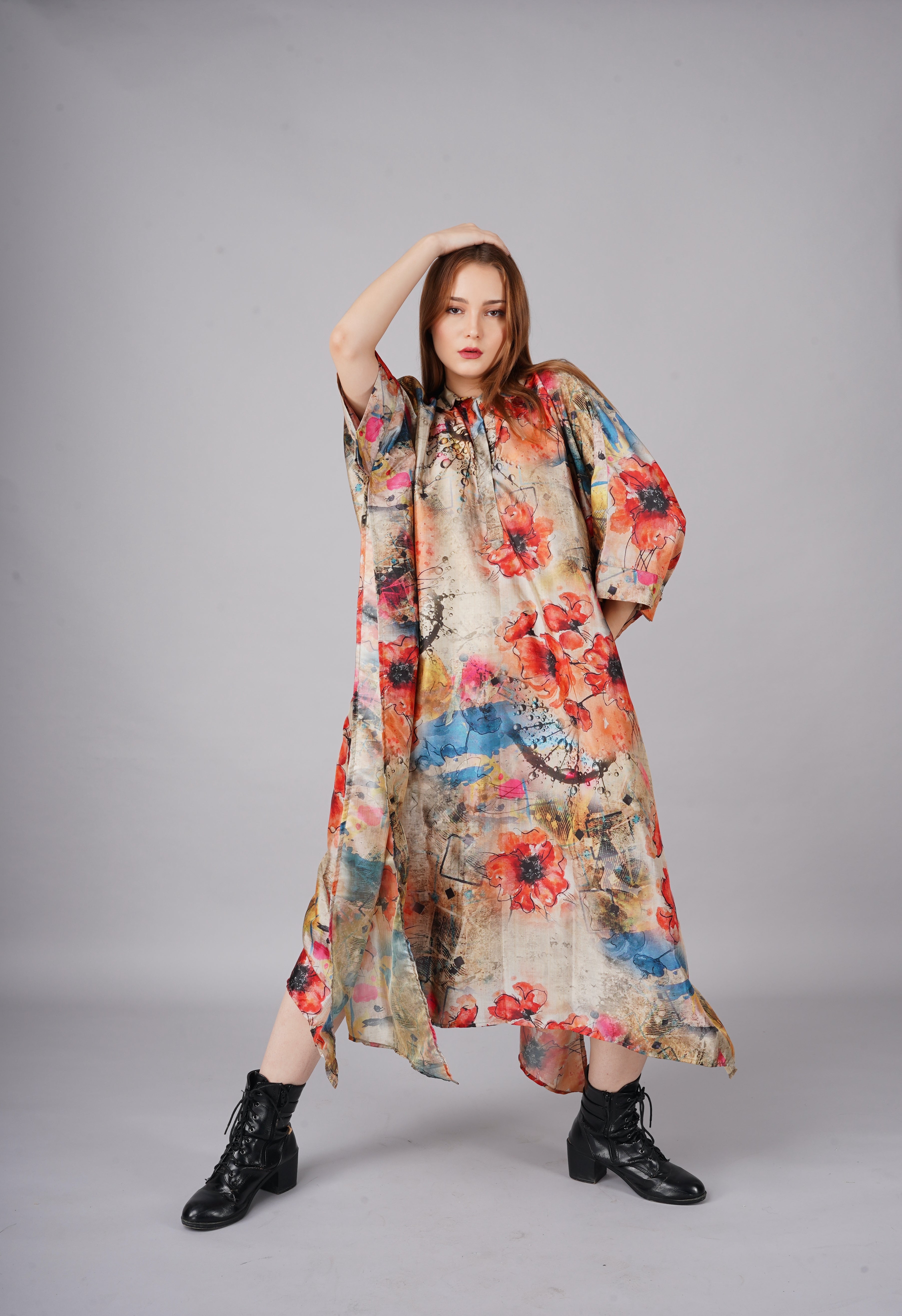 Flower Print Long Shirt kaftan