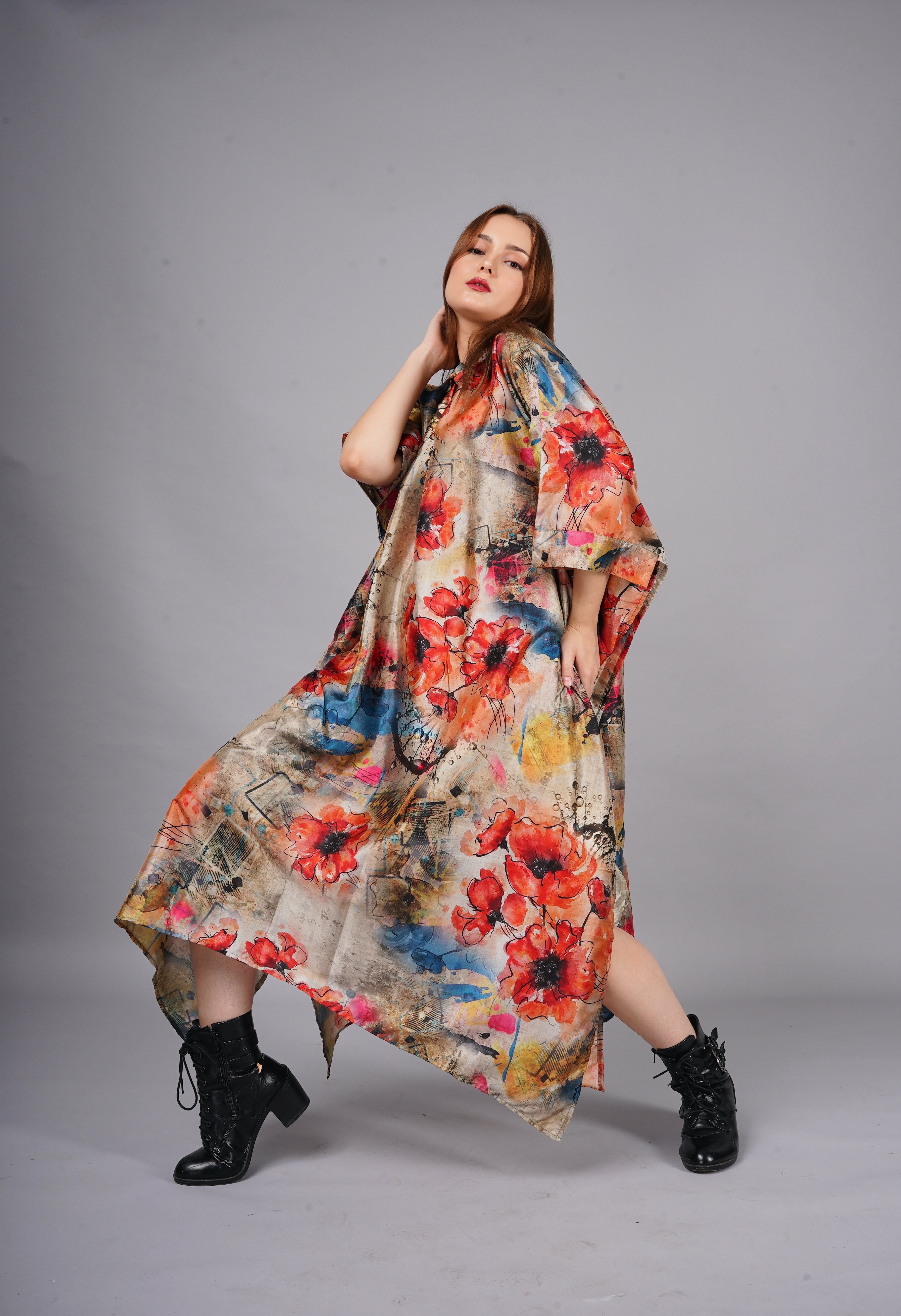 Flower Print Long Shirt kaftan