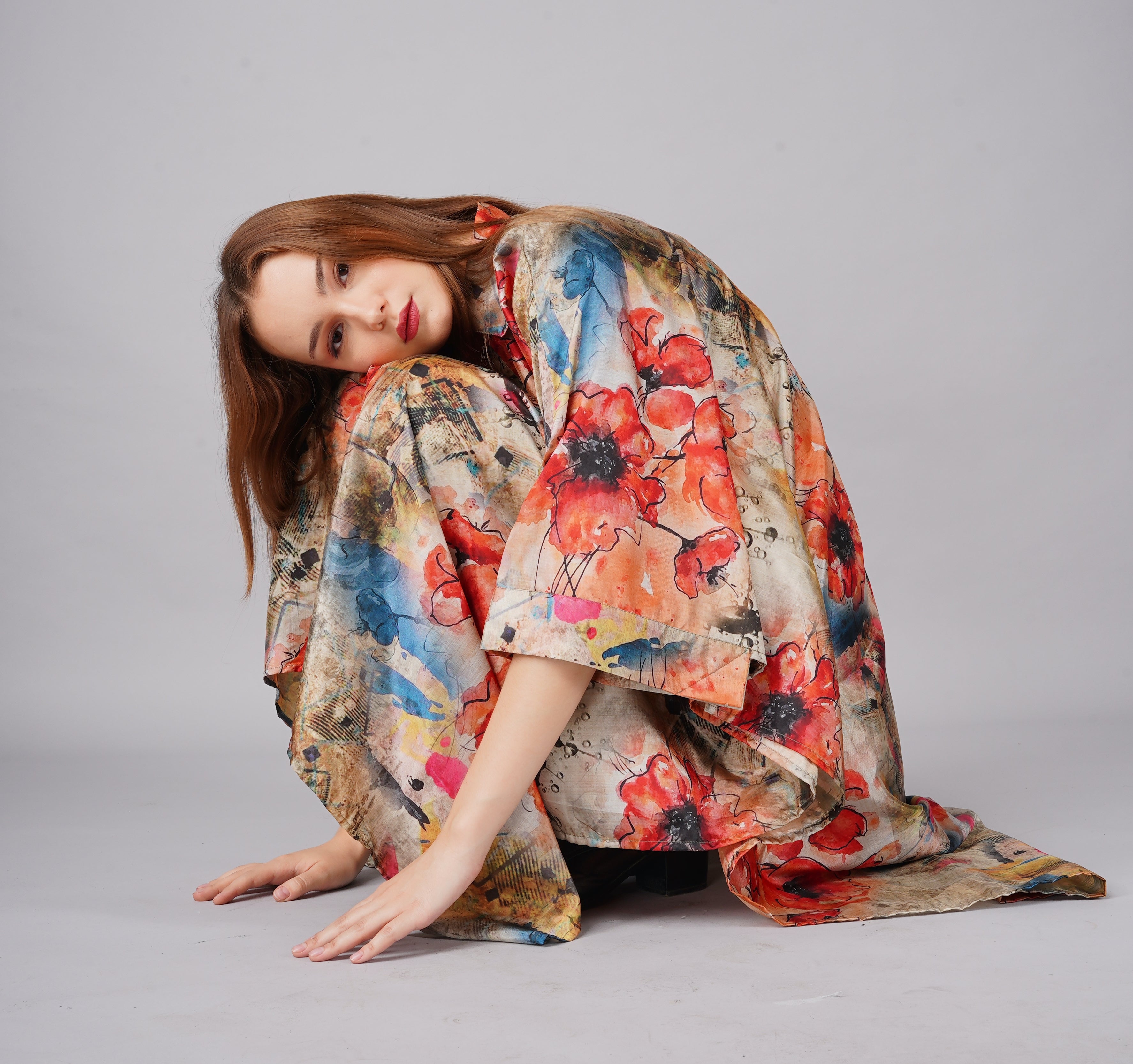 Flower Print Long Shirt kaftan
