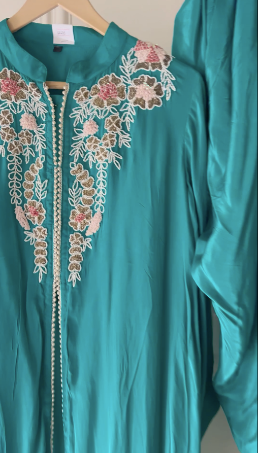 Modal Satin Neck embroidered co-ord set with tulip Pant