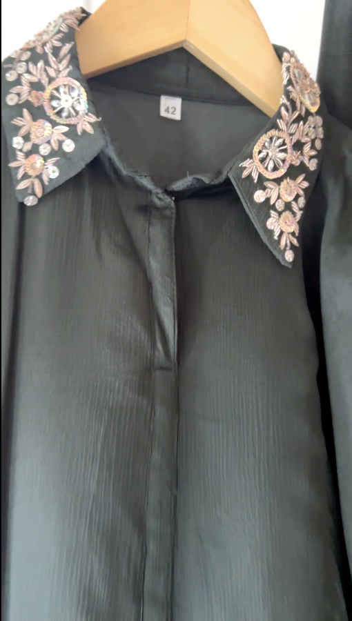 Chinon chiffon Beautiful collar embroidered co-ord set with pant