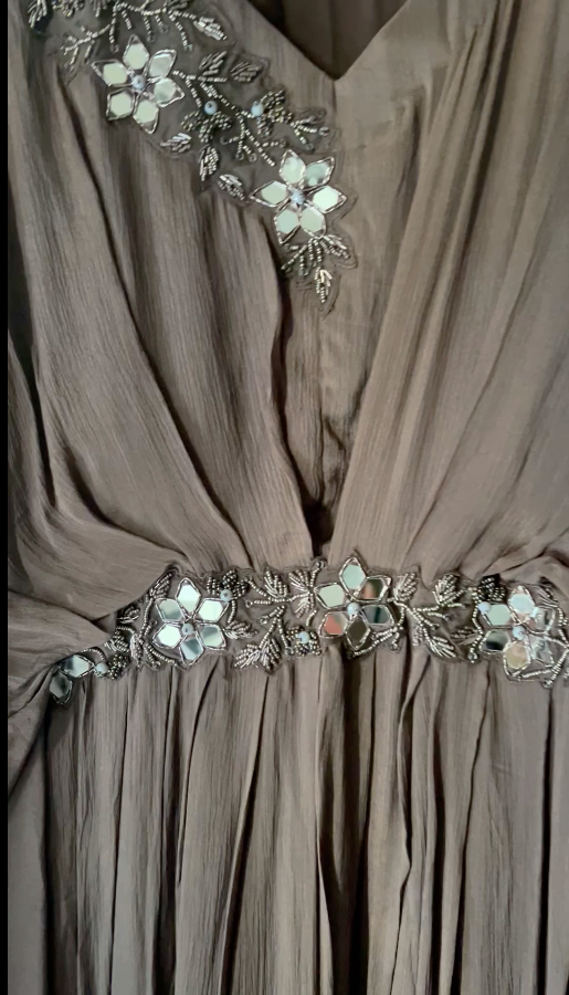 Chiffon georgette neck embroidered floor length dress