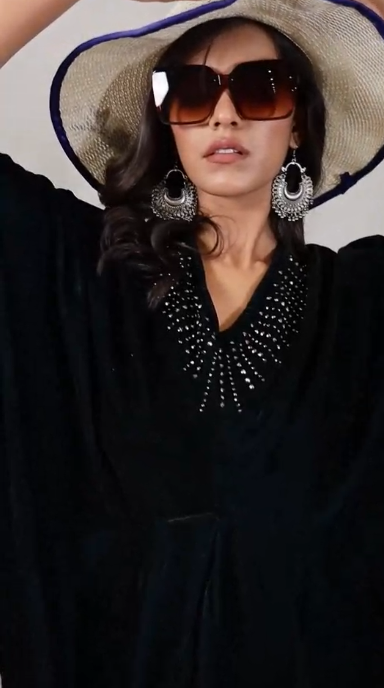 Beautiful Long Velvet Dress embellished with detailed stone Embroidery