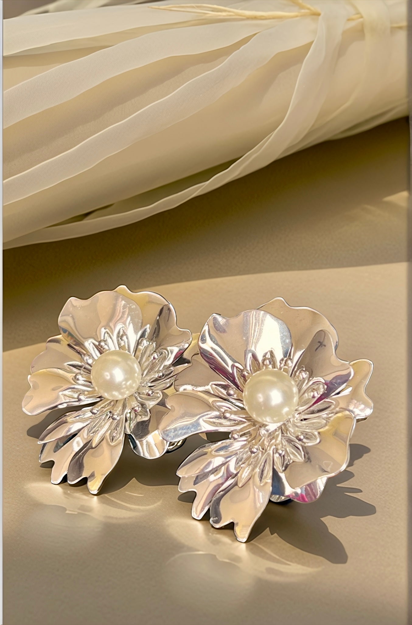 Plated Beaded Floral Studs Earrings