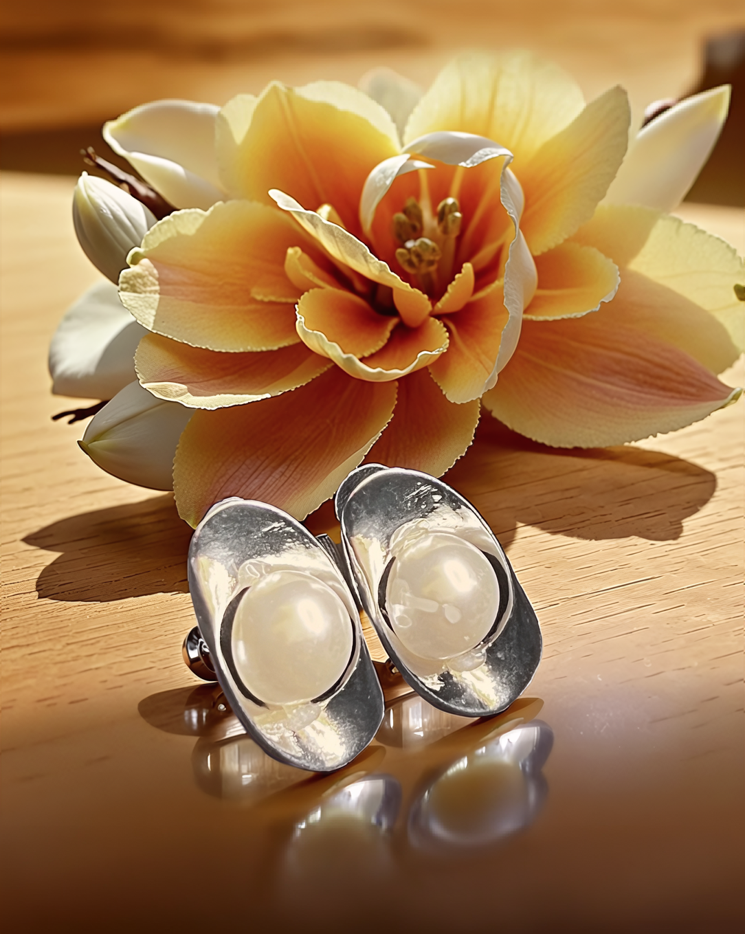 Modern Silver Pearl Statement Earrings