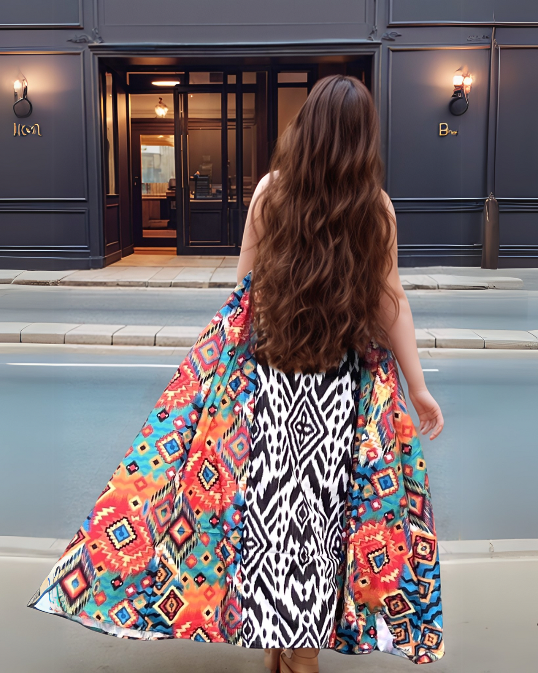 Artistic Fusion Print Flare Dress