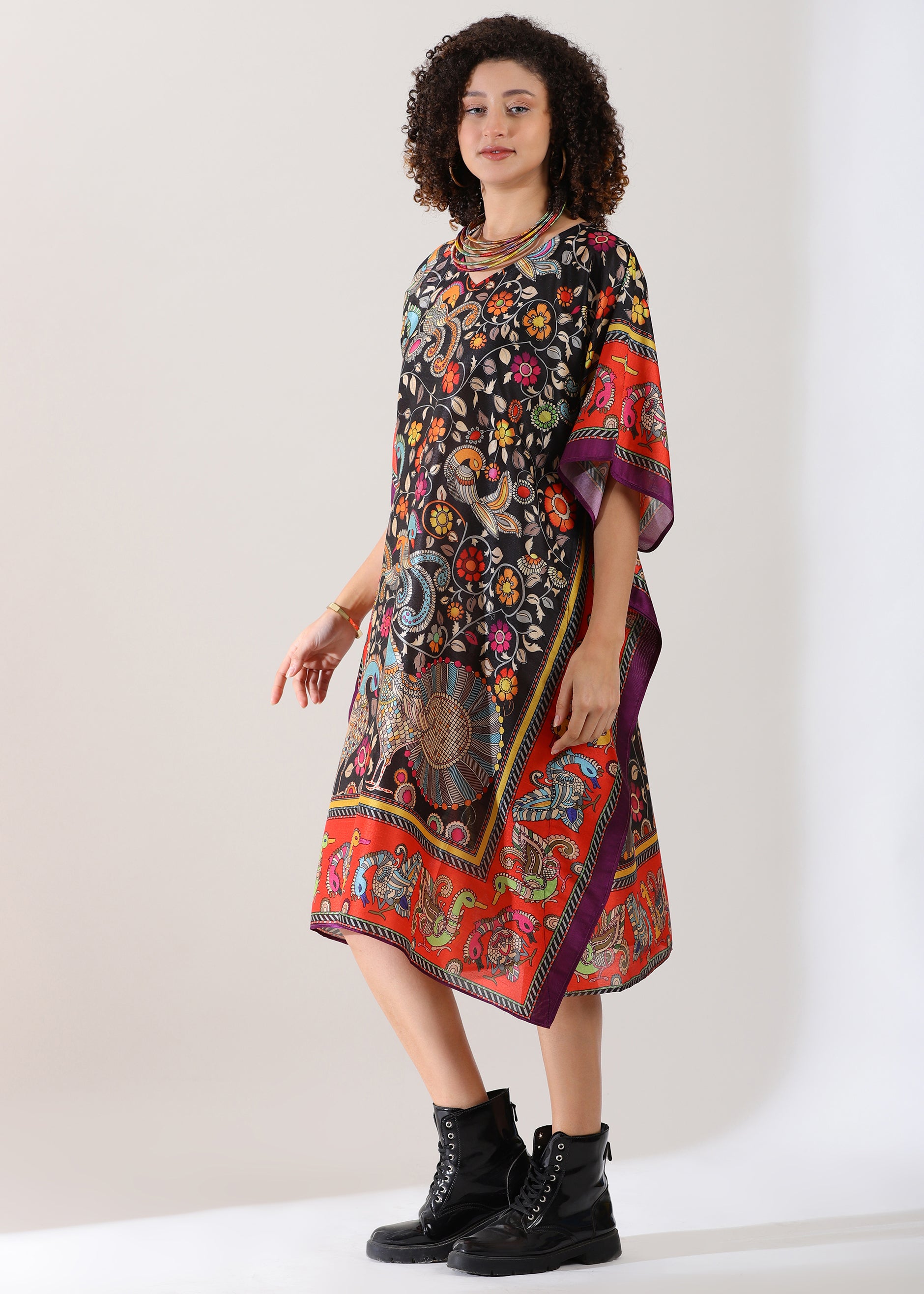 Black Marron Base, Viscose Silk, Calf Length, Free Size - Stylish & Chic for Women