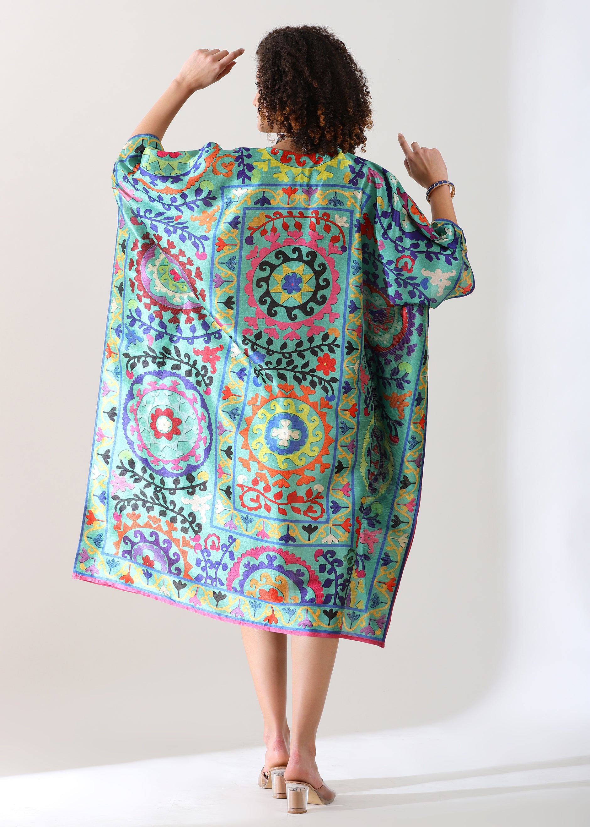 Bohemian Mandala Print Kaftan Dress - Multi-Color Tunic with Ethnic Patterns
