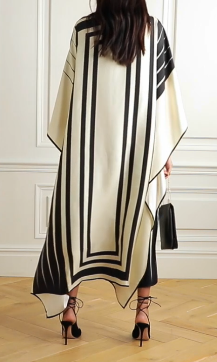 Luxurious Soft Satin Kaftan Dress in Elegant Black & Beige