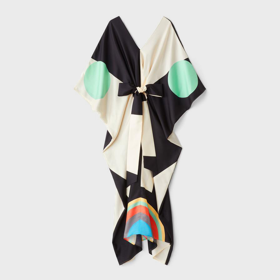 Soft Satin Silk Multicolor Kaftan Dress Full-Length